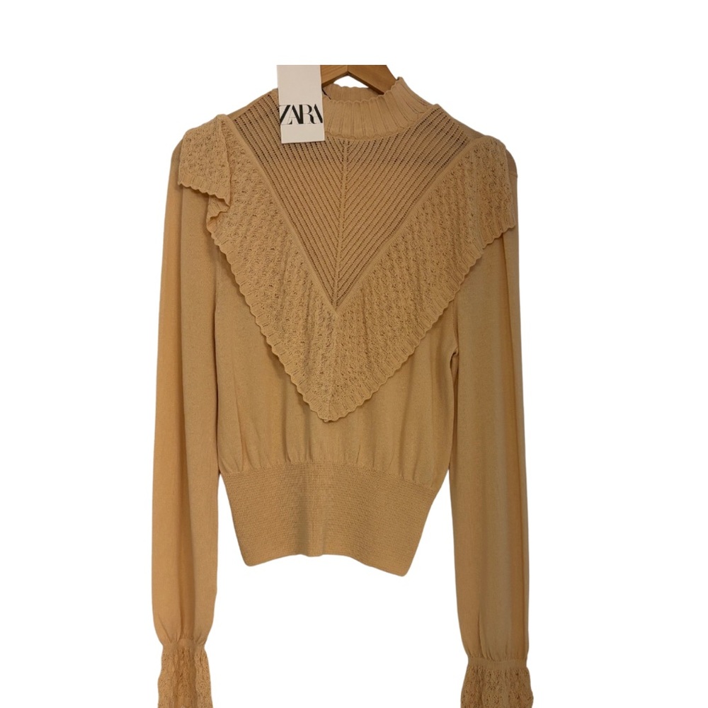 Zara Tan Lace Detail Top